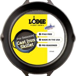 Lodge Pre-Seasoned Cast Iron Dual Handle Pan, PFAS-Free, 12 Inches | Cast Iron Dual Handle Pan, Oven & Stovetop Safe, Non-Toxic, Induction Compatible, Made in USA, Naturally Nonstick