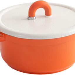 Alpstone 5QT Nonstick Stock Pot with Lid, Orange | Stylish faux leather texture,Ceramic Casserole, Die-cast Lid, Non-toxic, PFAS and PFOA Free,Family Cooking Pots