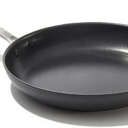 OXO Enhanced 10" Frying Pan Skillet, PFAS-Free Ceramic Nonstick, Durable Hard Anodized Cookware, Scratch Resistant, Stainless Steel Handle, Good Grips, Dishwasher Safe, Oven safe, Black